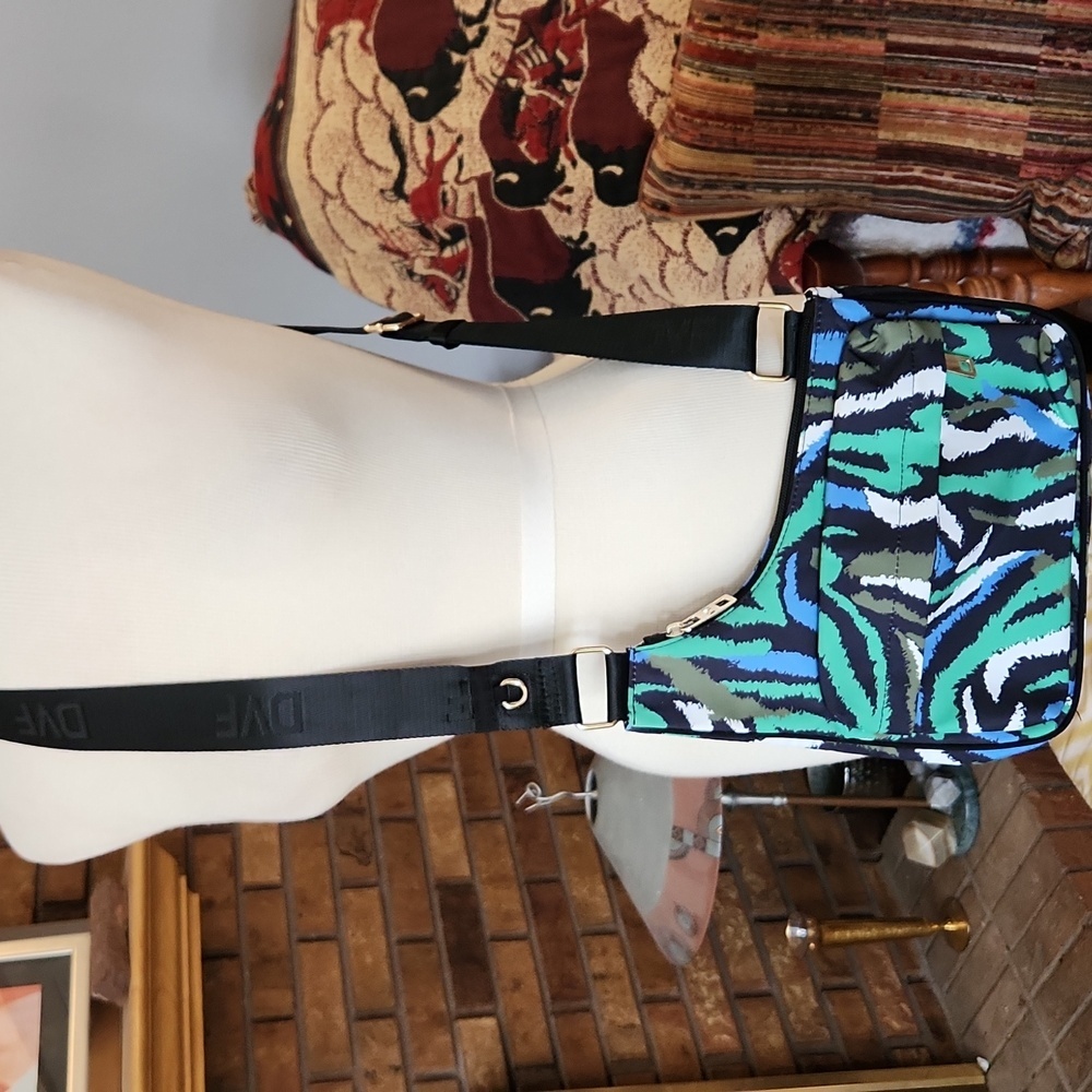 DVF zebra pattern crossbody green blue black white purse Diane Von Furstenberg